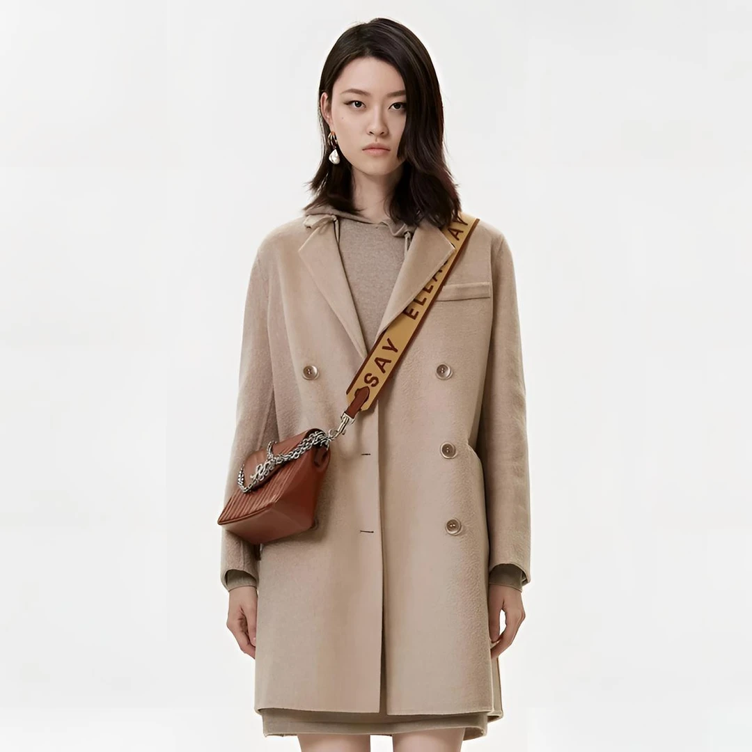 99新 BOTTEGA VENETA/葆蝶家 250134/40码/纯色西装领双排扣大衣