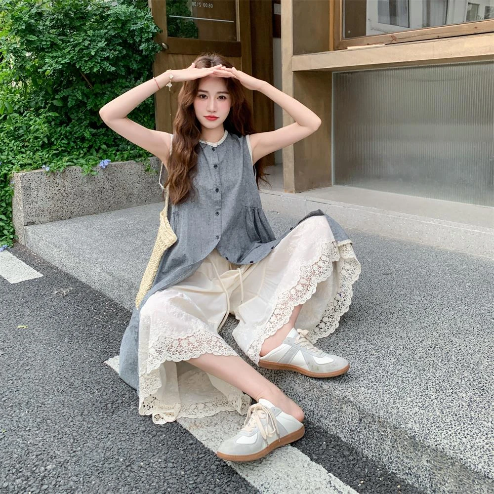 氛围感背心连衣裙套装女夏季巨好看大方得体蕾丝花边阔腿裤两件套