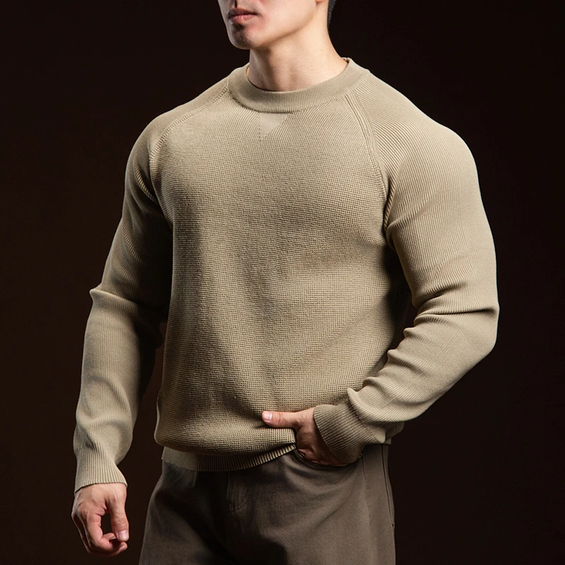 BARBRO秋季复古圆领男士针织衫毛衣休闲长袖冬季宽松套头打底衫