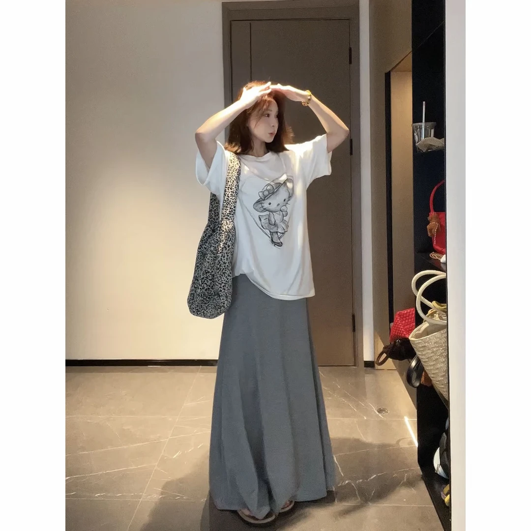 手绘ktiiy猫休闲T搭配半身裙套装