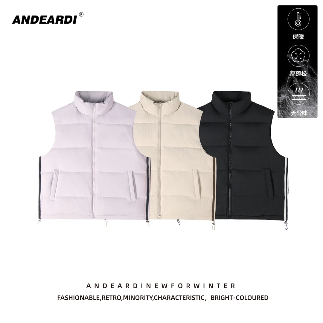 立领无袖撞色条纹羽绒马甲背心基础百搭运动宽松外套休闲保暖秋冬