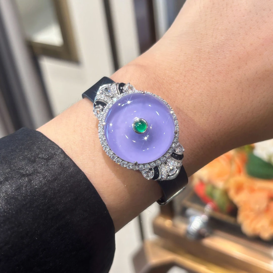 925银合成锆石手链 VISING紫罗兰水沫紫色平安扣手表腕带项链两戴