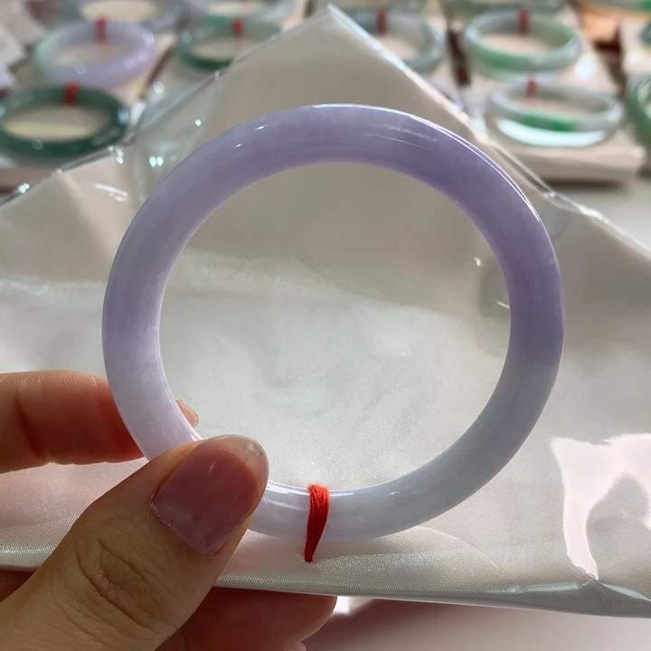 翡翠未镶嵌手镯紫色圆条54.5