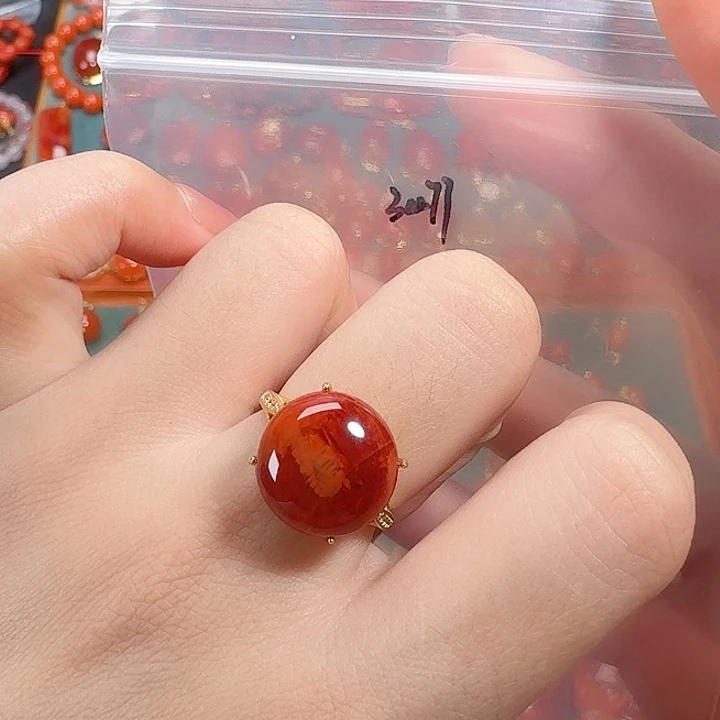 南红玛瑙银S925镶嵌戒指