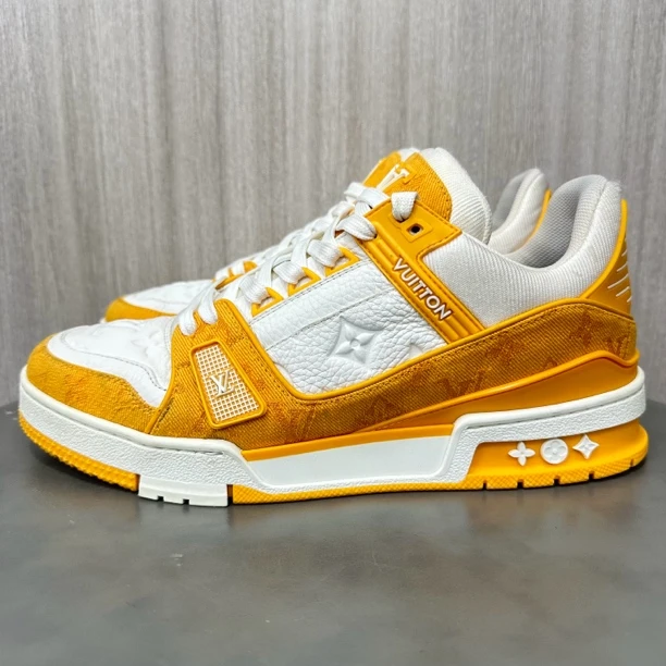 95新 LouisVuitton/路易威登 41码 trainer 黄白牛仔 低帮板鞋