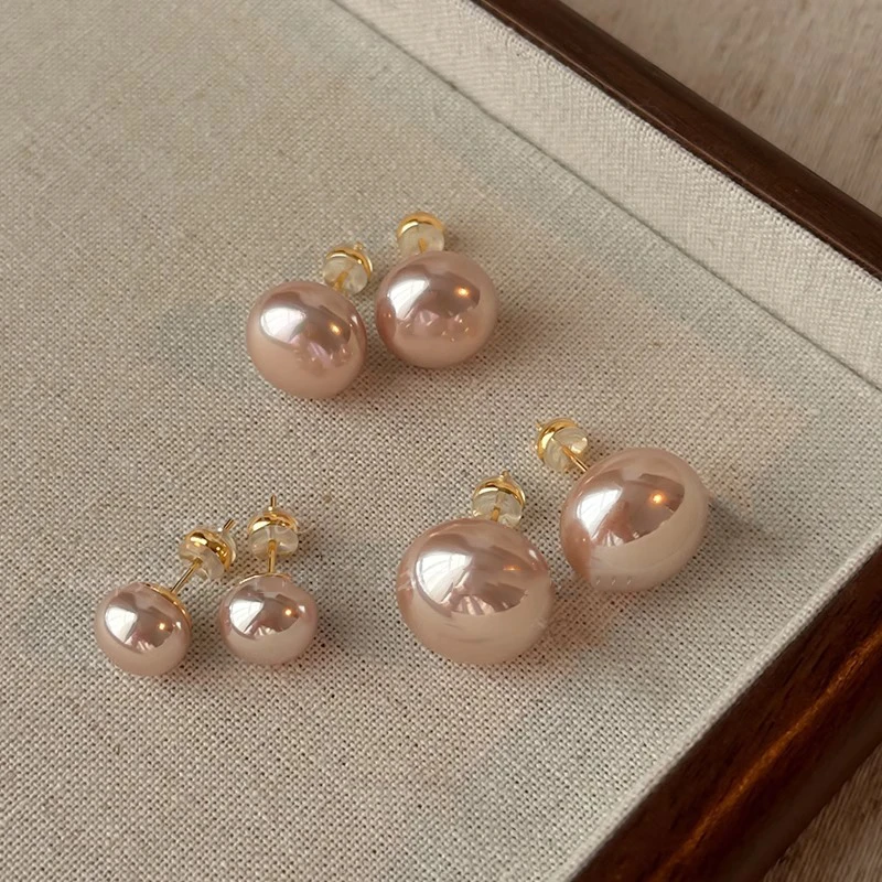 施家樱花粉馒头珠珠耳钉女925银针小众设计气质高级感千金风耳环