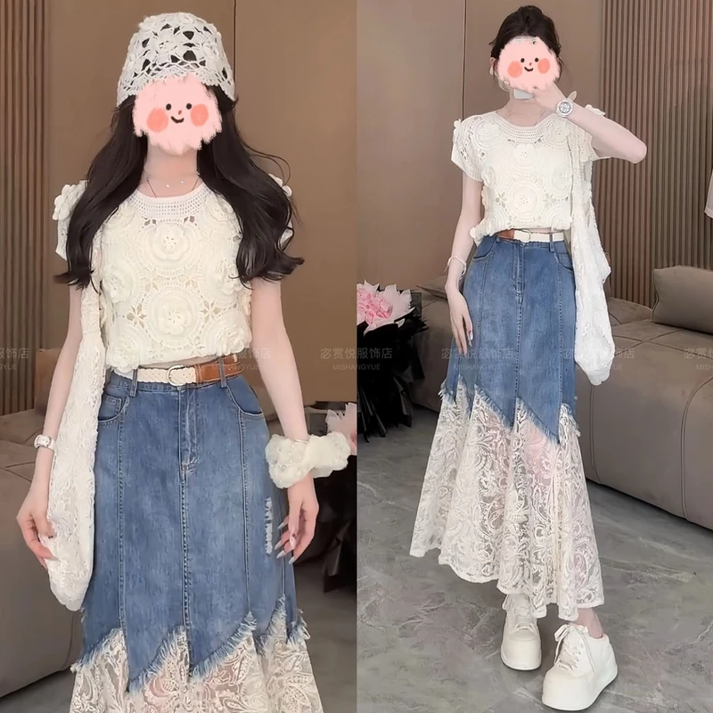韩系甜美温柔风镂空提花短袖T恤女2025夏新款设计感修身显瘦上衣