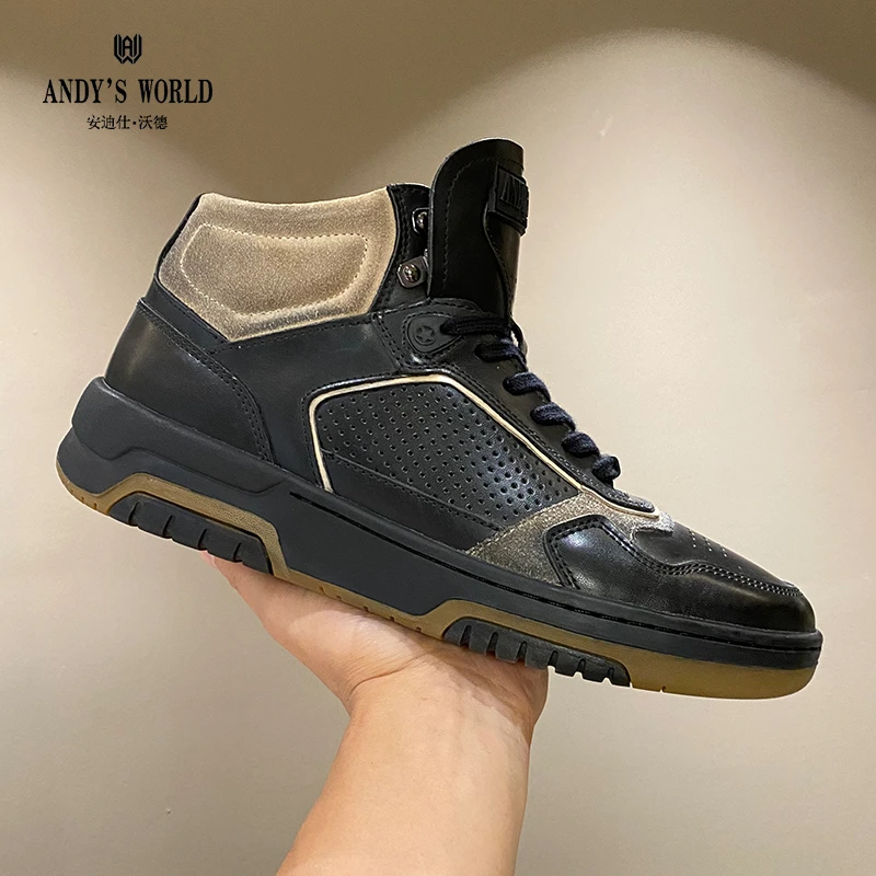 欧版2025网红爆款秋冬中帮靴男真皮厚底潮牌休闲运动鞋子男欧洲站