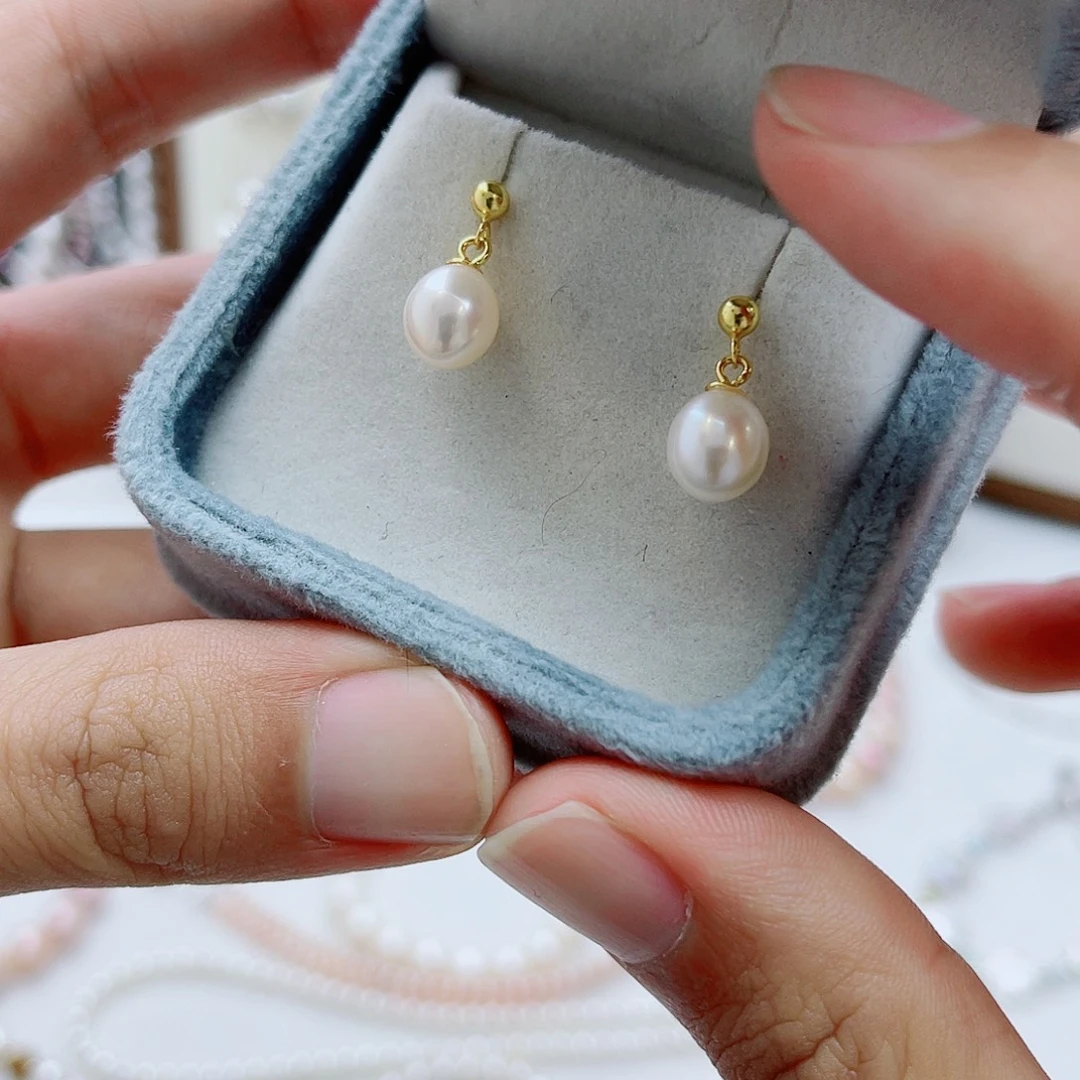 耳饰银S925镶嵌淡水珍珠