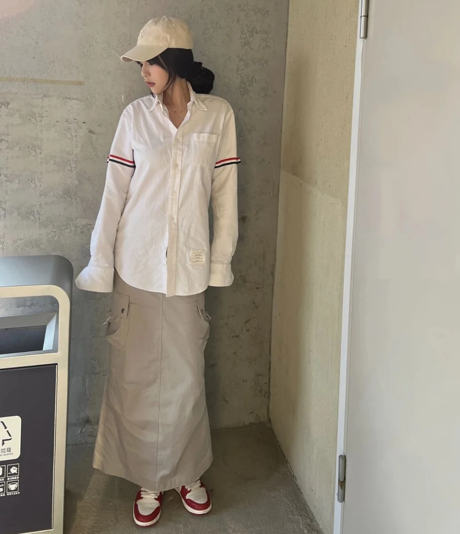95新 THOMBROWNE  AA二一零八 棉 经典条纹白色衬衣 3码