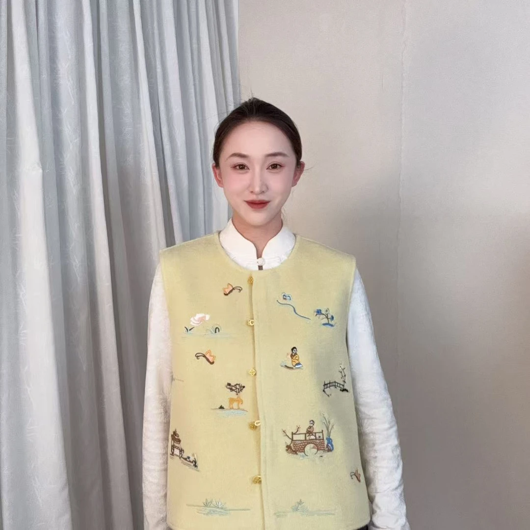 【悠然】2025新款中式国风双面尼刺绣马甲axl-32