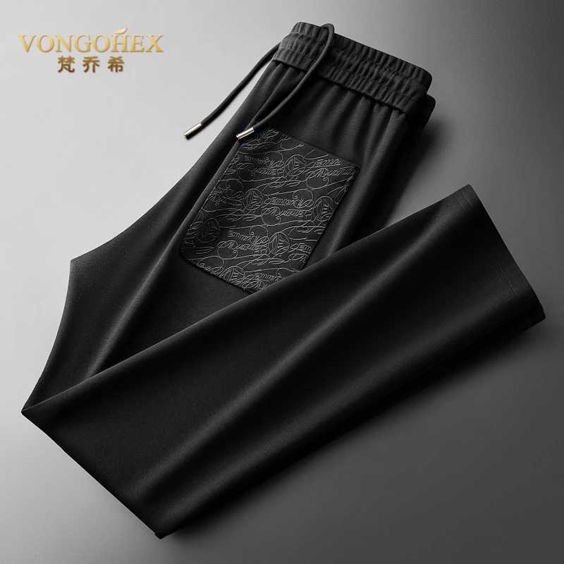 VONGOHEX男士加厚保暖休闲裤秋冬轻奢意式老钱风长裤微阔直筒卫裤