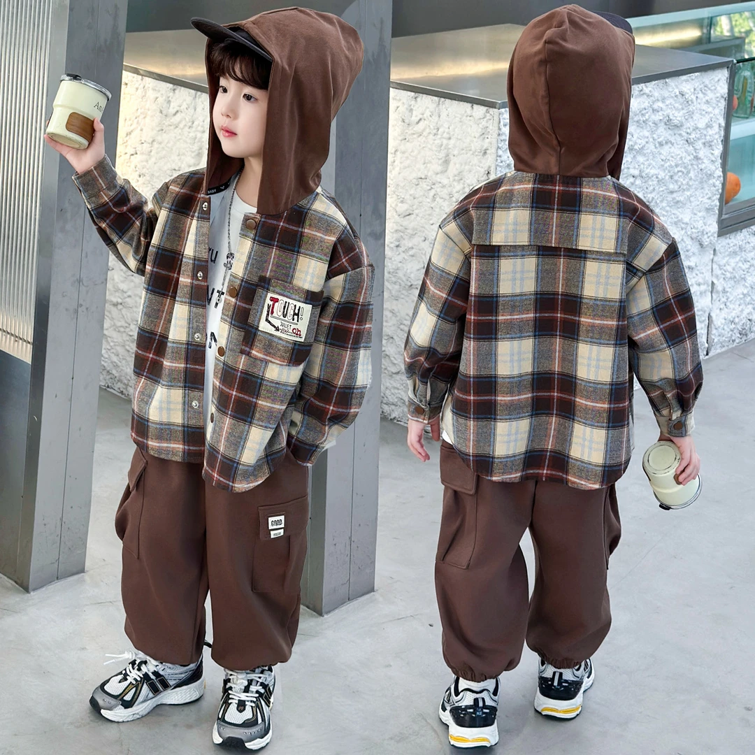 男童秋套装2025新款酷帅儿童衬衫三件套洋气时髦春秋款男宝宝衣服