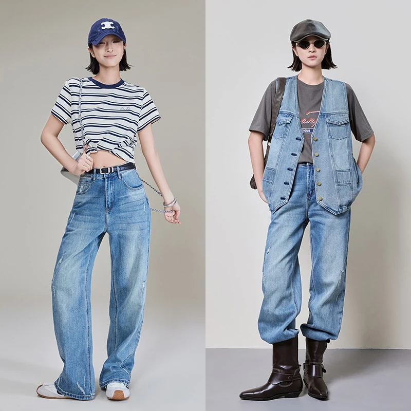 美洋MEIYANG 粉刷匠牛仔裤 丹宁回潮_手工磨破宽松直筒【小60】E