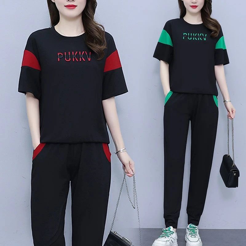 休闲短袖卫衣套装一整套夏季新款网红大码宽松显瘦上衣裤子两件套