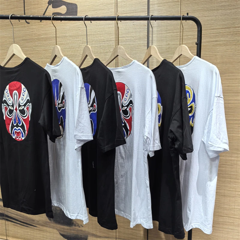 25A5A1中国风个性京剧脸谱短袖T恤衫新中式潮流国粹印花纯棉短袖