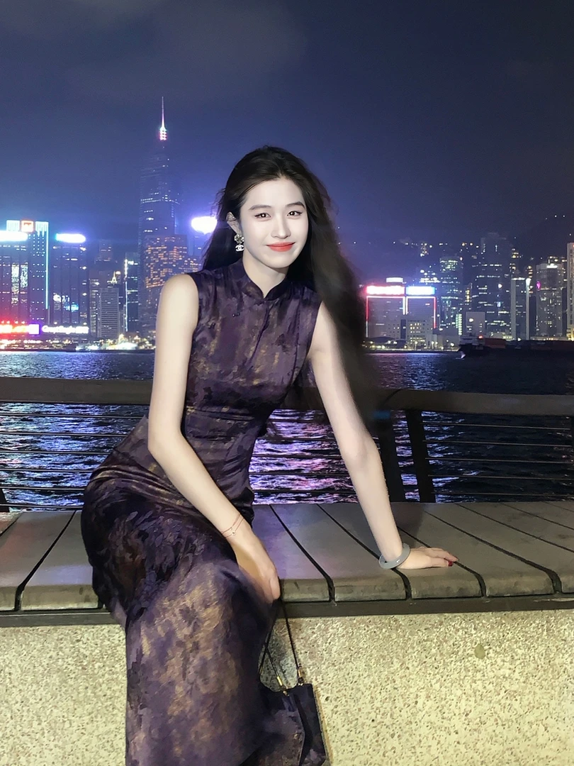 凌茜恣禾【陌岚】国风新中式紫色烫金裙气质韵味氛围感收腰显瘦旗袍