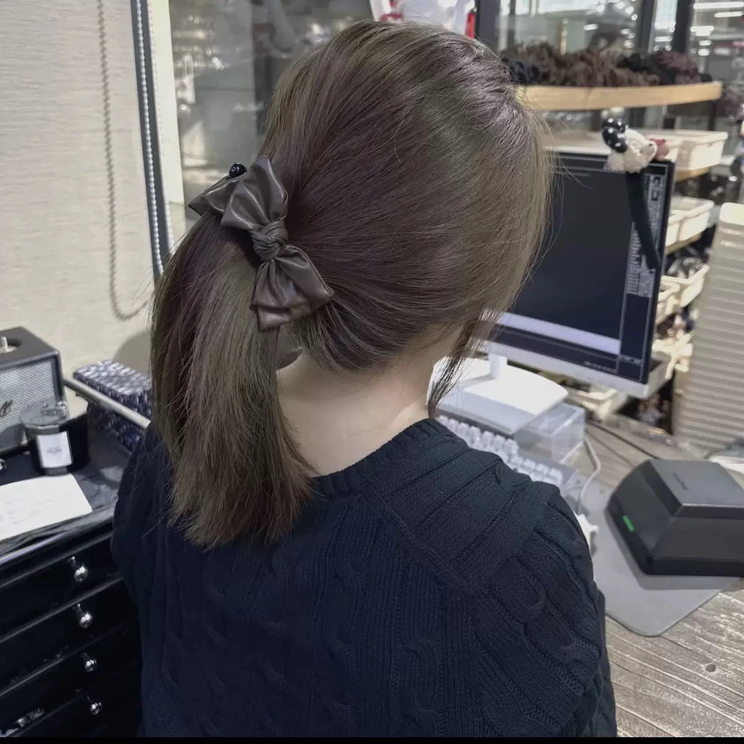 【店主实拍】双层蝴蝶结仿小羊皮香蕉夹气质简约高级感扎马尾发夹