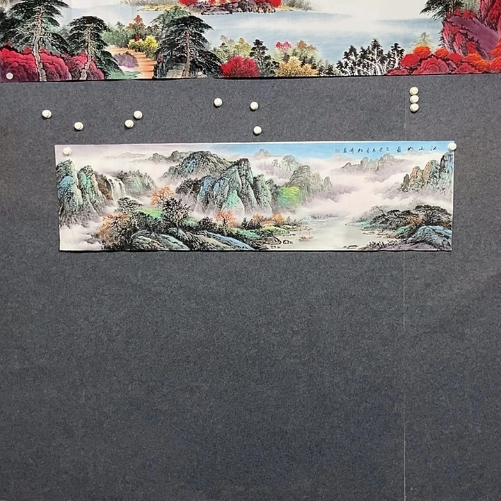 国画六尺对开山水一副