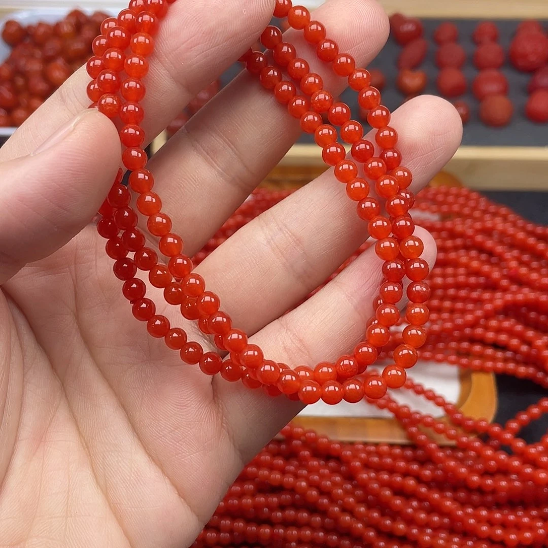 南红玛瑙4号保山锦红亮光卡4.8小米链未镶嵌