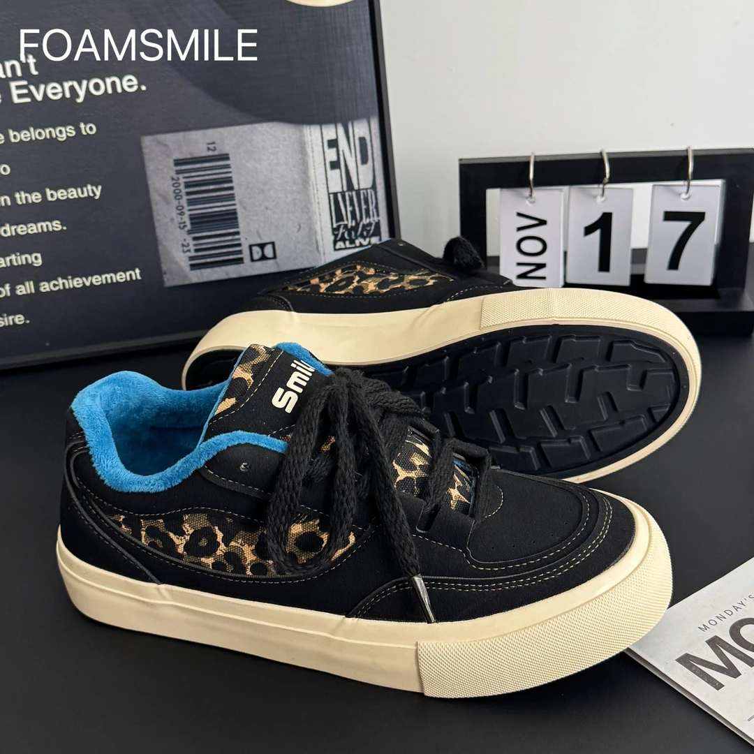 Foamsmile|  冬季加绒豹纹酷帅男鞋潮学生休闲运动潮流小众板鞋潮