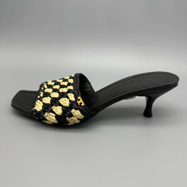 99新 TORY BURCH/汤丽柏琦 to027 编织女低跟 黑色拖鞋