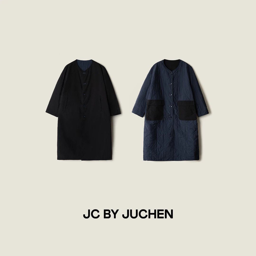 鲁道夫日系山本风秋冬长款双面穿圆领风衣棉服外套FW113005-202