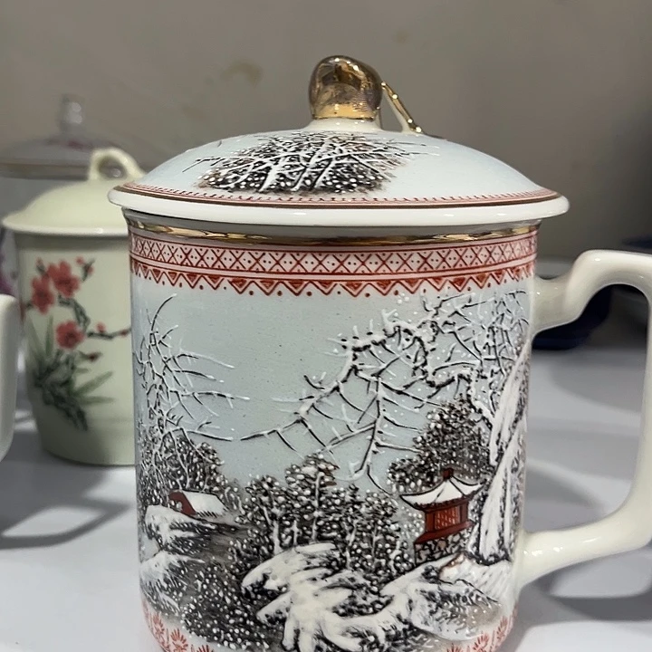 菏**丹景德镇手工手绘写景办公杯一个一个