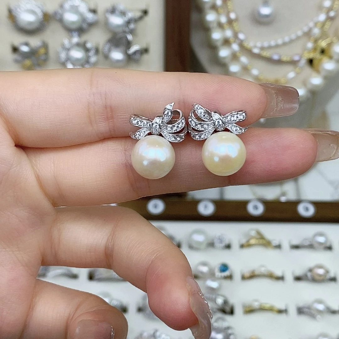 银S925镶嵌淡水珍珠耳饰