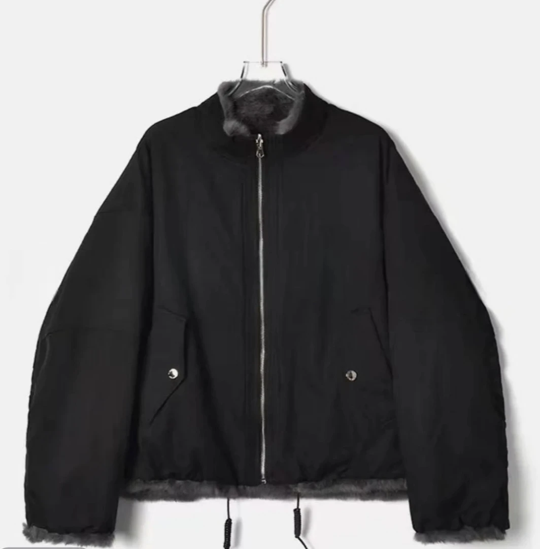 双面穿兔毛短款夹克派克服保暖秋冬女立领秋冬潮流