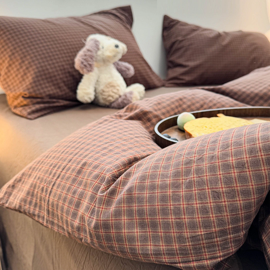 赫本风复古深咖全棉纯棉床上四件套2026新款四季通用被套床单床笠