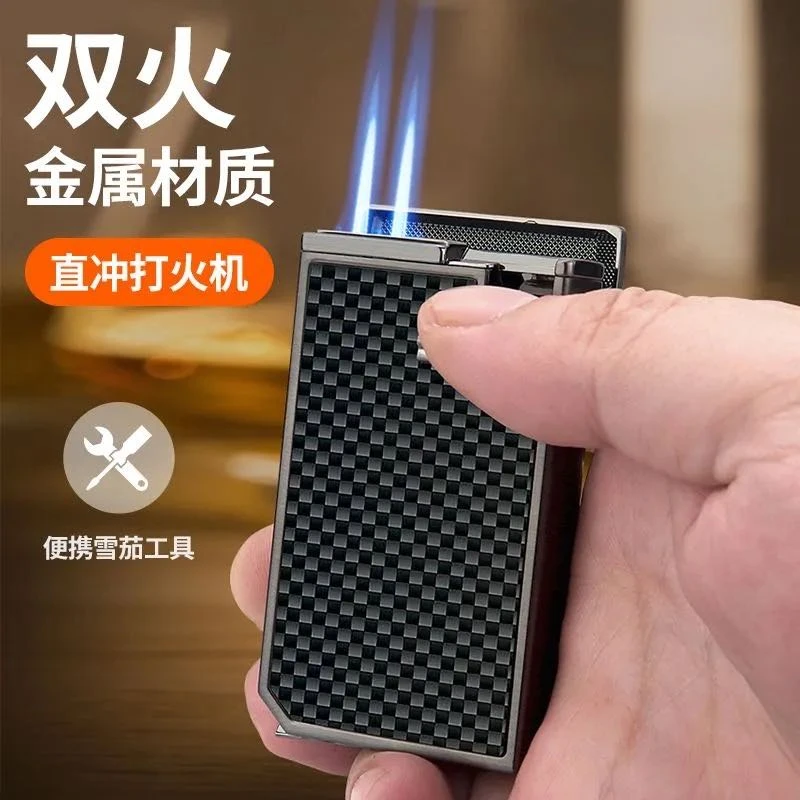 百诚新款男士高档防风充气金属打火机高颜值双火商务个性礼物