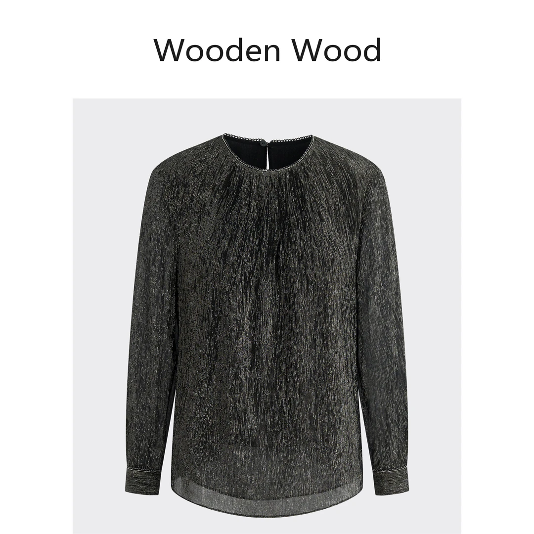 Wooden Wood“夜幕繁星”高端气质褶皱感圆领衬衫W25CS108