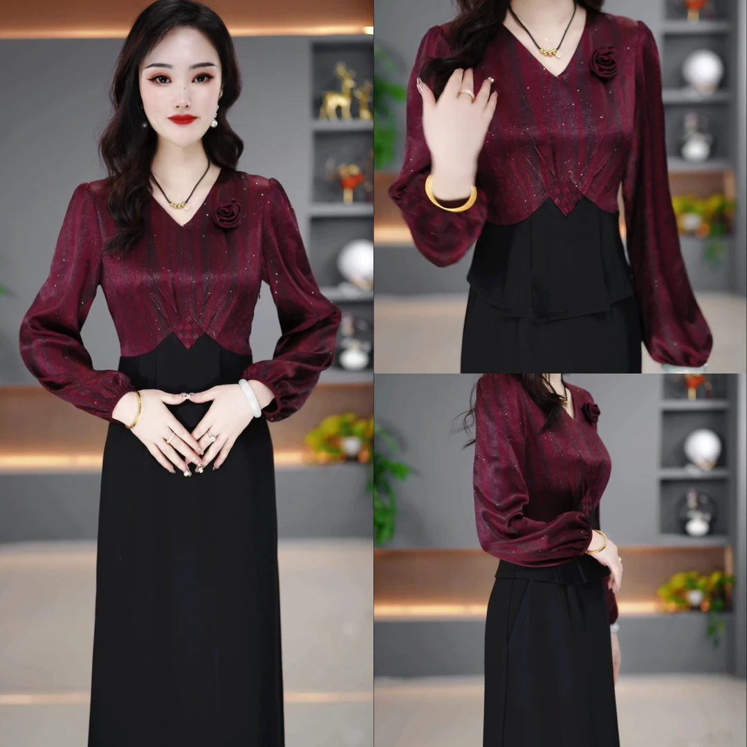 春季新款连衣裙2025新款显瘦修身收腰韩版气质遮肚裙子YX25J198