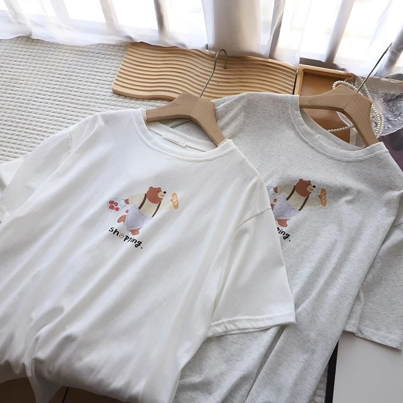 2025新款雪花棉面包小熊夏季短袖T恤衫时尚减龄百搭韩版上衣