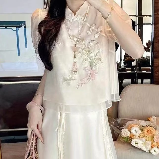 胖小旭（铃兰花）提花刺绣串珠重工国风两件套夏季清爽凉快两件套