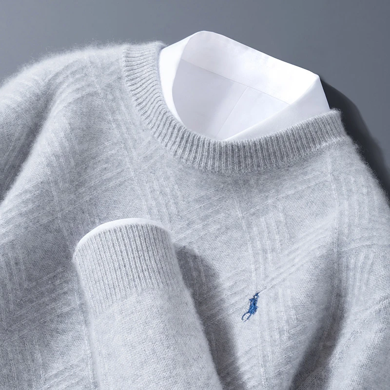 风度翩翩的气质~100纯羊毛衫圆领刺绣厚款宽松百搭针织衫男士