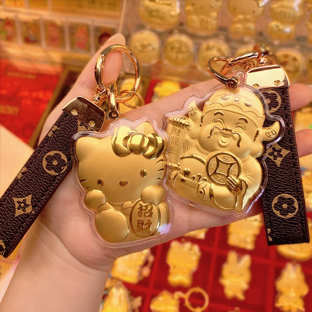 【中国金店】水贝黄金KT猫 财神 la布布卡通可爱手机挂饰 皮绳款
