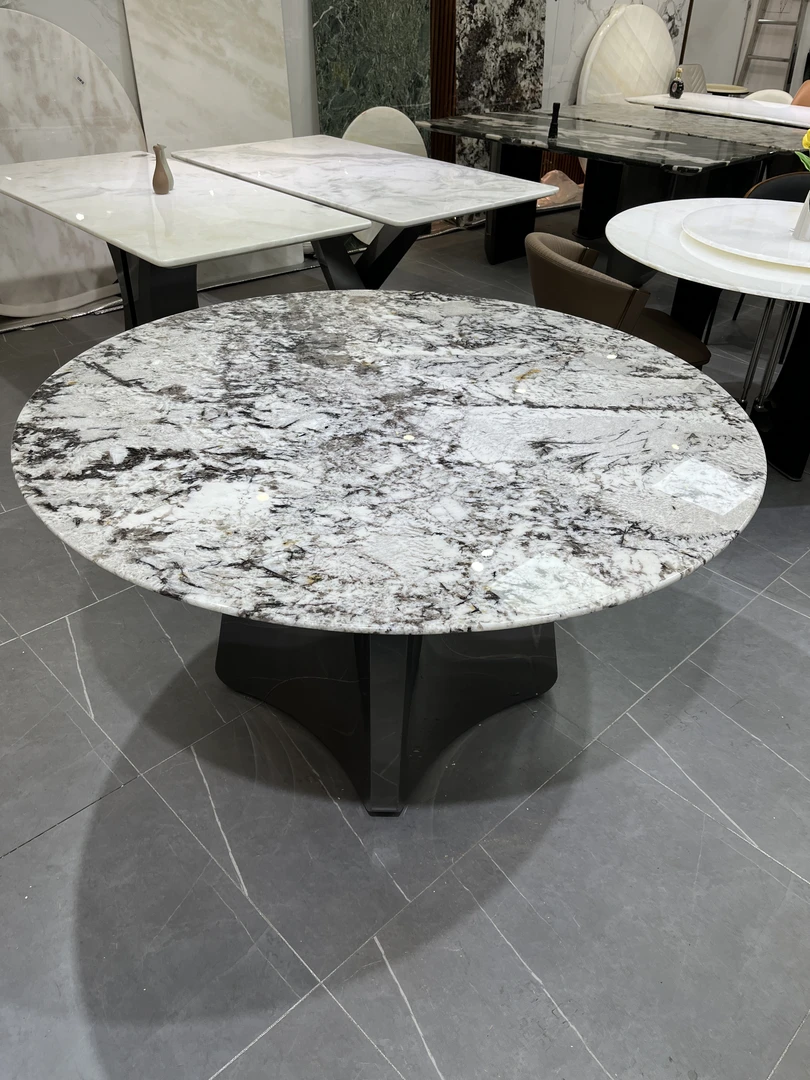 【金枝玉叶】天然奢石时尚餐桌轻奢客厅家用圆形简约极简意式