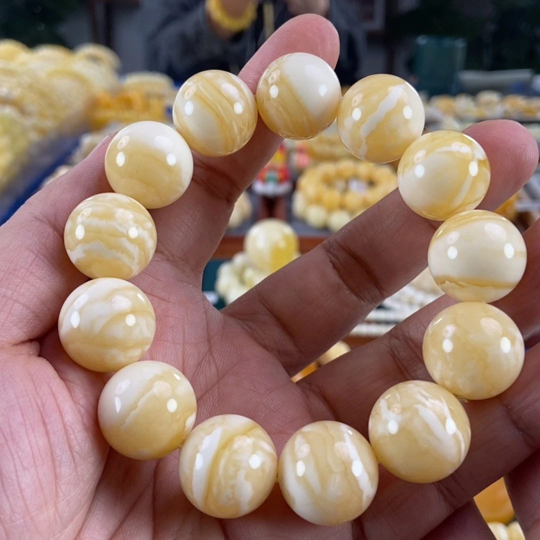 琥珀未镶嵌珠宝奇石18虎皮纹同料串43.51