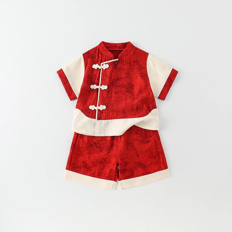 婴儿夏天套装周岁礼服男宝宝洋气复古新中式分体两件套外出服夏装