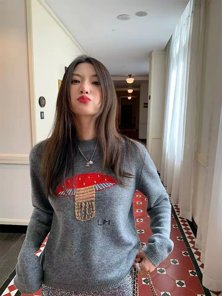 蘑菇毛衣女款新款套头刺绣可外穿7951