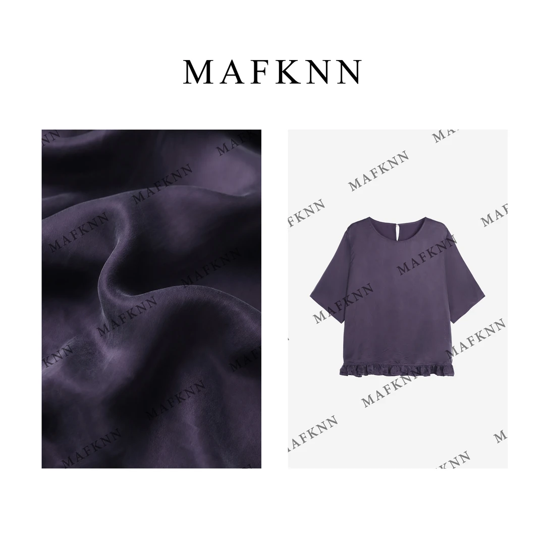 MAFKNN/玛肯时尚休闲简约纯色百搭花边圆领夏季小衫上衣MK12617