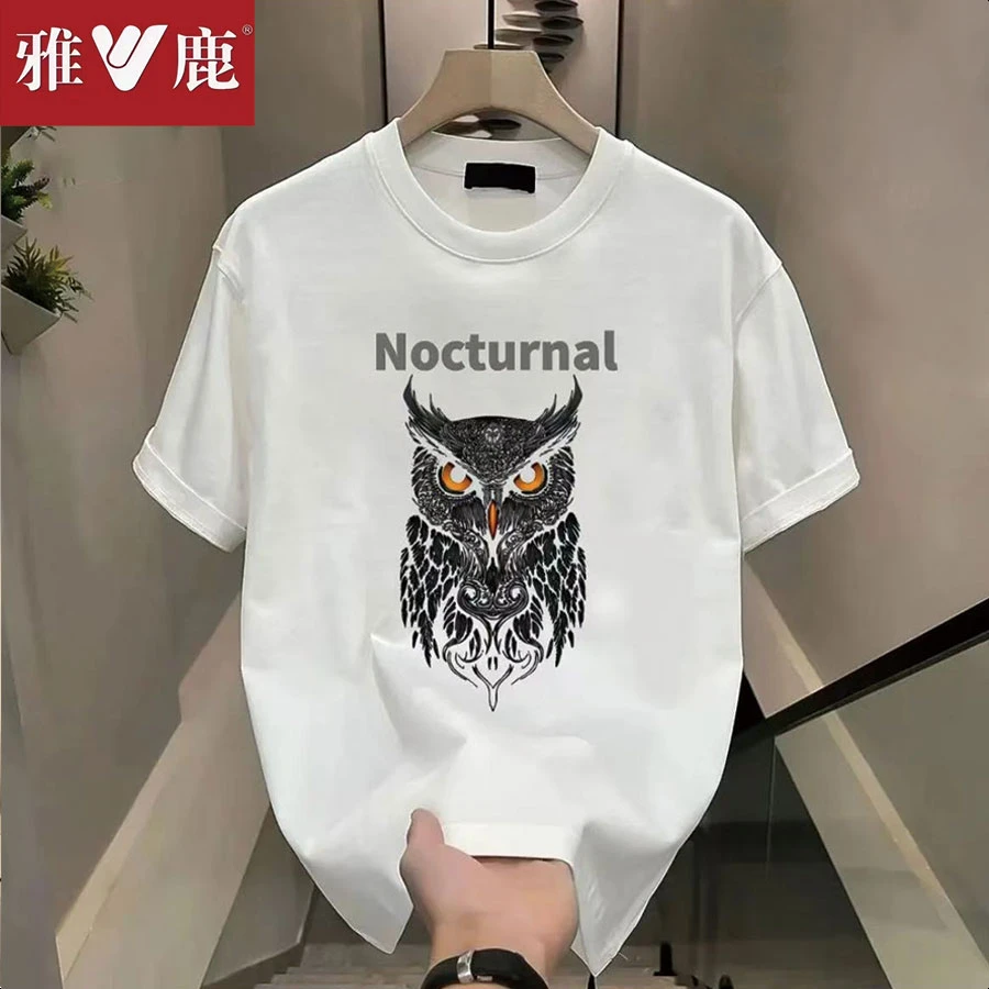 雅鹿春夏纯棉短袖t恤男女同款圆领潮流ins韩版宽松百搭印花半袖