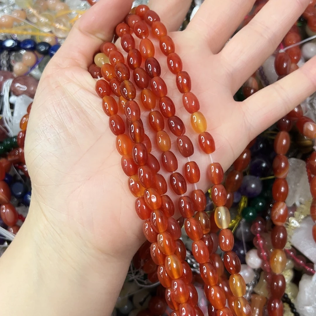 玛瑙/玉髓未镶嵌珠宝半成品，卡6x8玛瑙枣珠一条