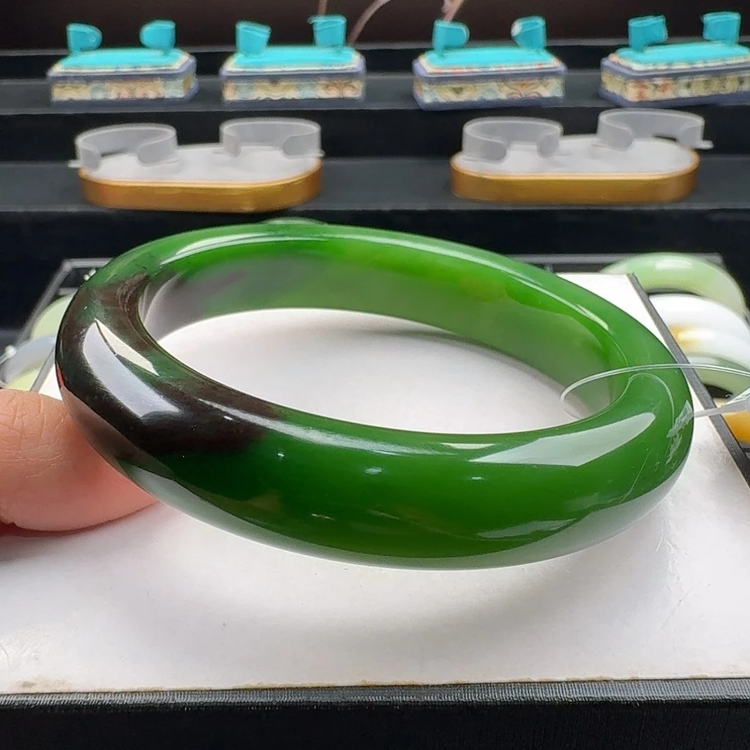 和田玉手镯未镶嵌俄七老料带聚红皮61.62