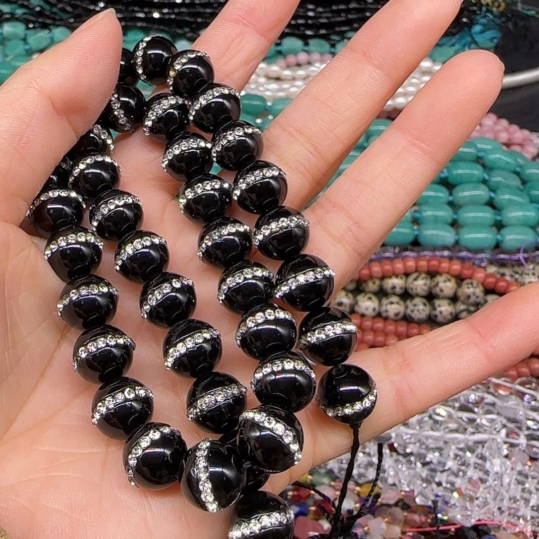 玛瑙/玉髓合金珠宝半成品黑玛瑙10mm一条