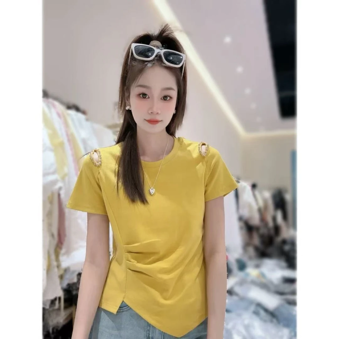 【三懿服饰】韩版减龄短袖上衣夏季新款休闲百搭设计感圆领T恤-6364