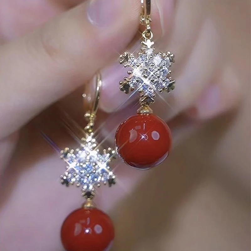 铜合金耳饰 新款红色复古雪花耳环耳饰2025年火爆款大气上档次