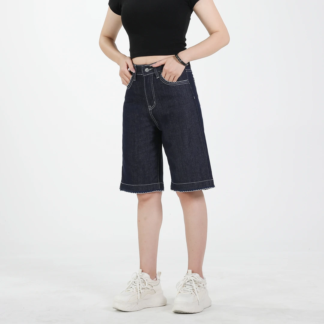 丹宁蓝六分裤A莱赛尔天丝夏季薄款大码显瘦高腰A字版型短裤女